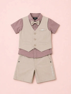 BloomUp Boys 2 Piece Formal T-Shirt with Attached Waistcoat & Shorts Set