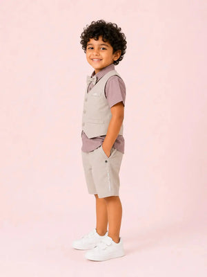 BloomUp Boys 2 Piece Formal T-Shirt with Attached Waistcoat & Shorts Set
