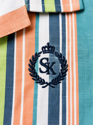 BloomUp Multi-Stripe Shirt & Sage Green Shorts Co-ord Set for Boys – Smart Casual Summer Outfit