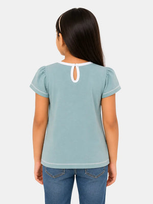 BloomUp Sage Green Daisy Heart Print Top for Girls – Stylish Casual Everyday Wear