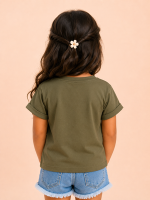 Girls Olive Short Sleeved Shirt Soft Cotton Clothing Set BloomUp