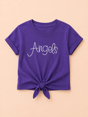 BloomUp Purple “Angels” Knot Tie Top for Girls – Stylish Casual Everyday Wear