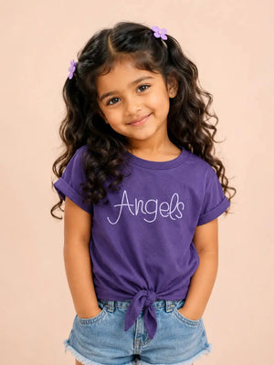 BloomUp Purple “Angels” Knot Tie Top for Girls – Stylish Casual Everyday Wear