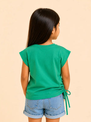BloomUp Green California Beach Print Side Tie Top for Girls – Stylish Casual Everyday Wear