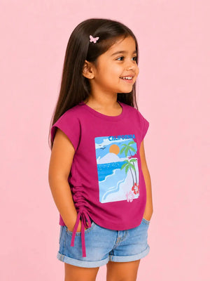 BloomUp Hot Pink California Beach Print Side Tie Top for Girls – Stylish Casual Everyday Wear