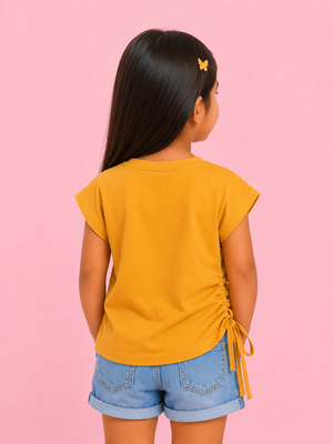 Girls Mustard Short Sleeved Shirt Soft Cotton Clothing Set BloomUp