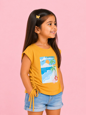 Girls Mustard Short Sleeved Shirt Soft Cotton Clothing Set BloomUp