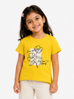 Girls Yellow Short Sleeved Shirt Soft Cotton Clothing Set BloomUp