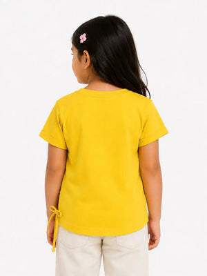 BloomUp Yellow Floral Printed T-Shirt for Girls – Soft Cotton Casual Wear