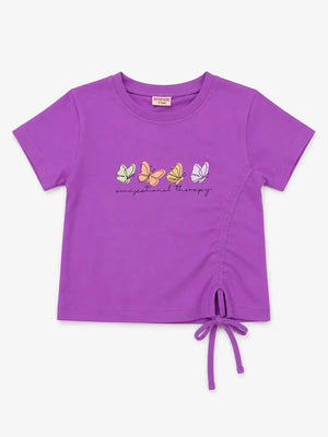 BloomUp Purple Butterfly Print Side Tie Top for Girls – Stylish Casual Everyday Wear