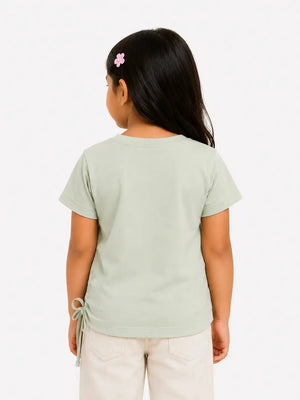 BloomUp Sage Green Butterfly Print Side Tie Top for Girls – Stylish Casual Everyday Wear