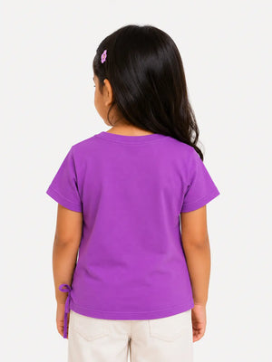 BloomUp Purple Butterfly Print Side Tie Top for Girls – Stylish Casual Everyday Wear