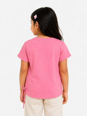 BloomUp Pink Floral Printed T-Shirt for Girls – Soft Cotton Casual Wear