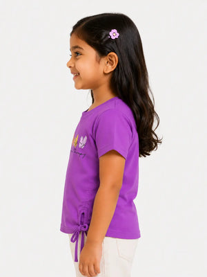 BloomUp Purple Butterfly Print Side Tie Top for Girls – Stylish Casual Everyday Wear