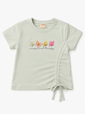 BloomUp Sage Green Butterfly Print Side Tie Top for Girls – Stylish Casual Everyday Wear
