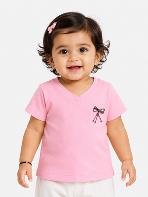 Girls Baby Pink Soft Cotton T-Shirt Casual Fashion Kids Wear BloomUp