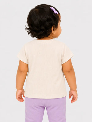 BloomUp Off White Ribbed V-Neck Top for Girls – Casual Everyday Wear