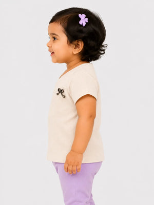 BloomUp Off White Ribbed V-Neck Top for Girls – Casual Everyday Wear