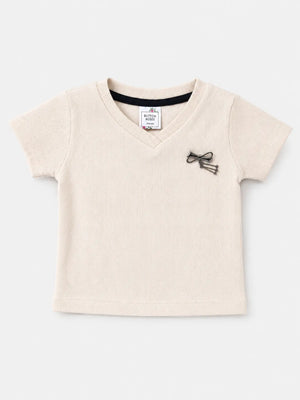 BloomUp Off White Ribbed V-Neck Top for Girls – Casual Everyday Wear
