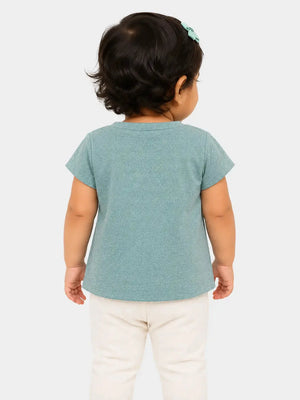 BloomUp Sage Green Ribbed V-Neck Top for Girls – Casual Everyday Wear