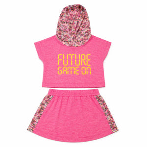 Pink Graphic Hoodie & Shorts Co-ord Set for Girls – Soft Cotton Summer Kids Outfit BloomUp