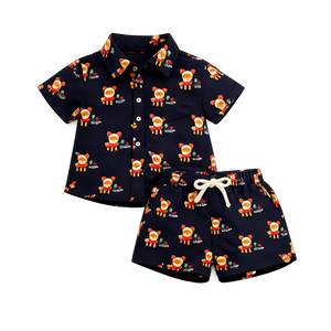 Navy Cartoon Printed Shirt & Shorts Co-ord Set for Kids – Soft Cotton Summer Wear Girls BloomUp
