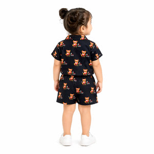 Navy Cartoon Printed Shirt & Shorts Co-ord Set for Kids – Soft Cotton Summer Wear Girls BloomUp