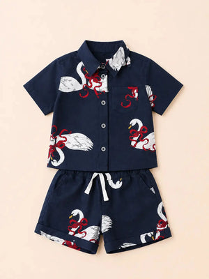 BloomUp Navy Blue Printed Shirt & Shorts Co-ord Set for Girls – Stylish Casual Summer Outfit