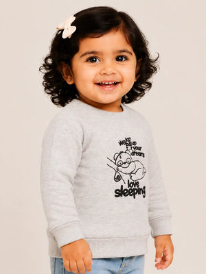 BloomUp White “Love Sleeping” Graphic Kids Sweatshirt – Soft Cotton Panda Print Winter Wear Pullover