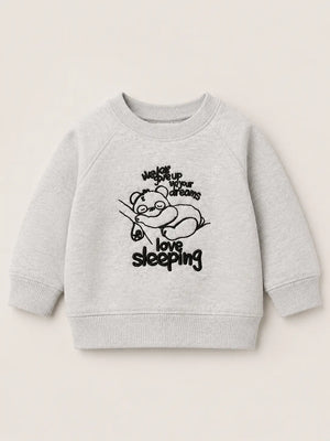 BloomUp White “Love Sleeping” Graphic Kids Sweatshirt – Soft Cotton Panda Print Winter Wear Pullover