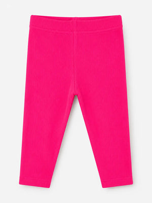 BloomUp Bright Pink Ribbed Knit Leggings for Kids – Soft Stretchable Cotton Casual Wear Bottom