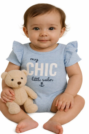 Baby Blue “My Chic Little Sailor” Printed Bodysuit – Soft Cotton Onesie BloomUp