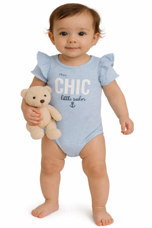 Baby Blue “My Chic Little Sailor” Printed Bodysuit – Soft Cotton Onesie BloomUp
