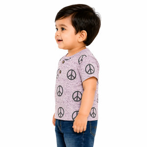 Mauve Peace Print Kids T-Shirt – Soft Cotton Summer Wear for Boys BloomUp