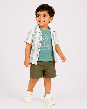 Boys White Shirt With Olive Soft Cotton Clothing Set BloomUp
