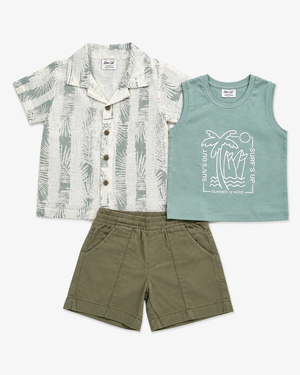 Boys White Shirt With Olive Soft Cotton Clothing Set BloomUp