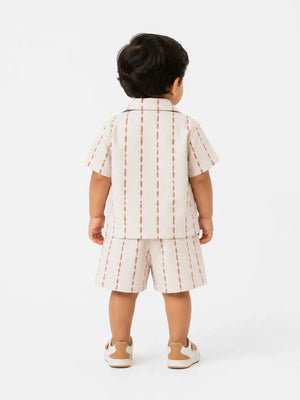 BloomUp Off White 3-Piece Printed Shirt, Graphic T-Shirt & Shorts Set for Boys – Casual Summer Outfit