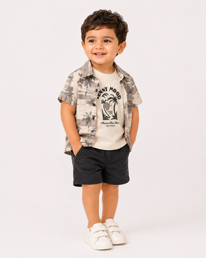 Boys Grey Geometric Printed Shorts Soft Cotton Clothing Set BloomUp