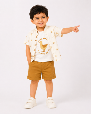 Boys Khaki Cargo Style Shorts Soft Cotton Clothing Set BloomUp