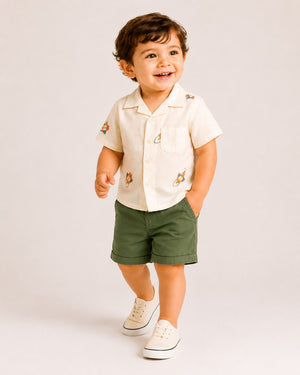 Stylish Boys White Printed Shirt With Soft Cotton Clothing Set BloomUp