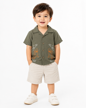 Boys Dark Olive Short Sleeved Soft Cotton Clothing Set BloomUp