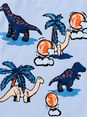 BloomUp White Summer Paradise T-Shirt & Dinosaur Print Shorts Set for Boys – Fun Casual Summer Outfit