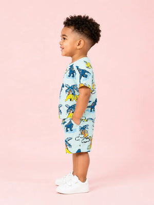 BloomUp Sky Blue Dinosaur Print T-Shirt & Shorts Co-ord Set for Boys – Fun Casual Summer Outfit
