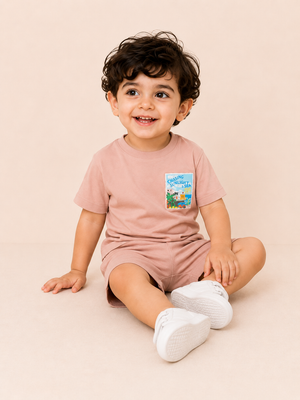 Pink Seaside Graphic T-Shirt & Shorts Set for Toddlers – Soft Cotton Summer Wear BloomUp