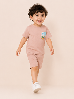 Pink Seaside Graphic T-Shirt & Shorts Set for Toddlers – Soft Cotton Summer Wear BloomUp