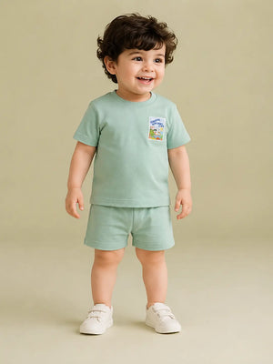 BloomUp Subtle Green Baby Co-ord Top & Pant Set for Infants (0–24M)