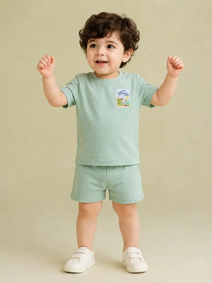 BloomUp Subtle Green Baby Co-ord Top & Pant Set for Infants