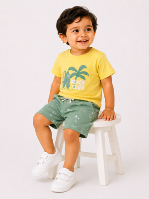 Boys Yellow Palm Graphic Shirt Soft Cotton Clothing Set BloomUp