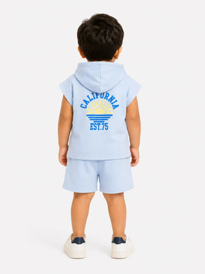 BloomUp Sky Blue Hooded T-Shirt & Shorts Co-ord Set for Boys – Soft Casual Summer Outfit