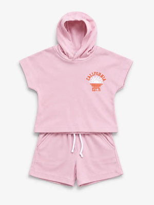 BloomUp Pink Hooded T-Shirt & Shorts Co-ord Set for Boys – Soft Cotton Casual Summer Outfit